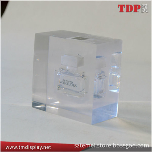 Clear Crystal Resin Block Embedded Perfume Bottle Lucite Perfume Bottle Embedment